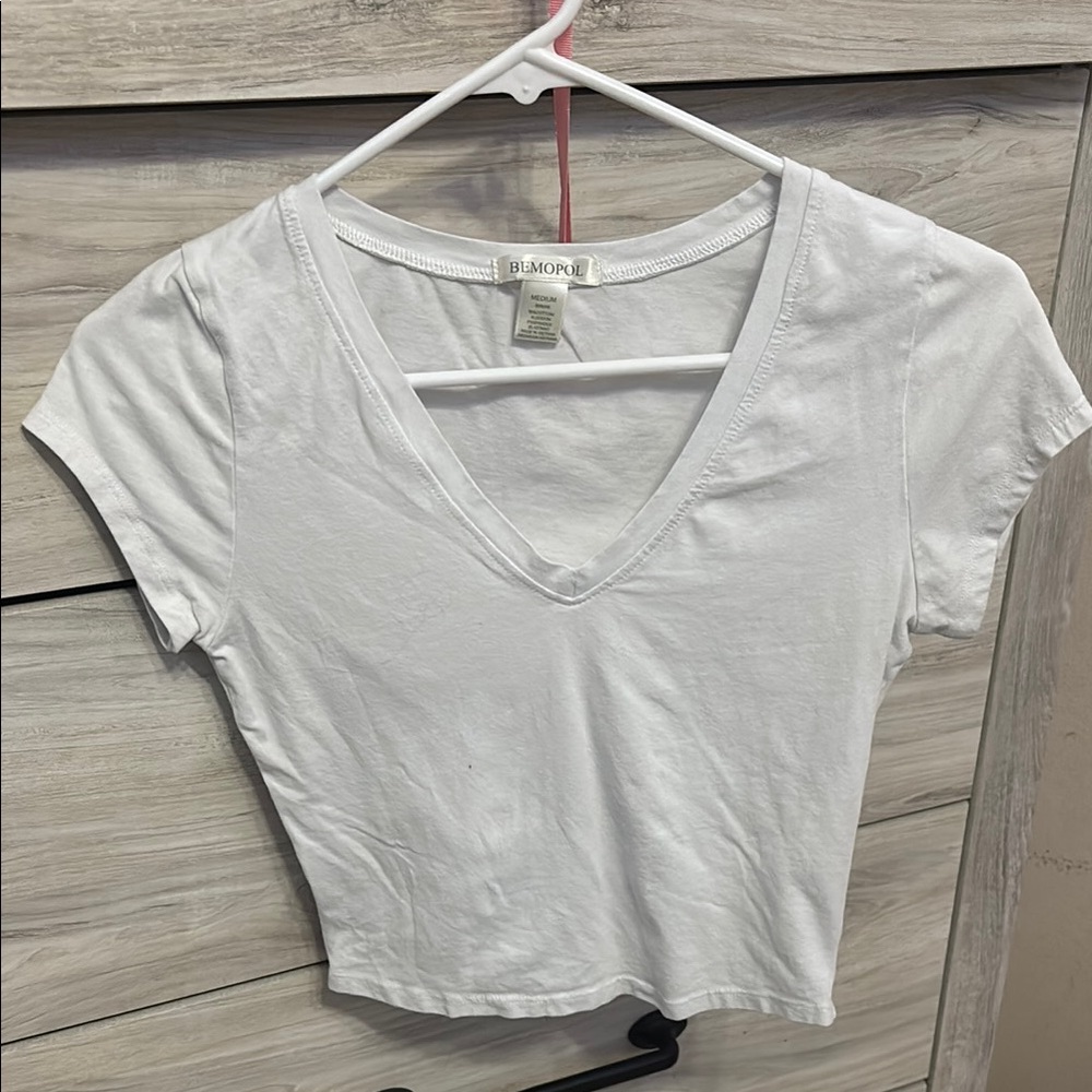 White V-Neck Crop Top